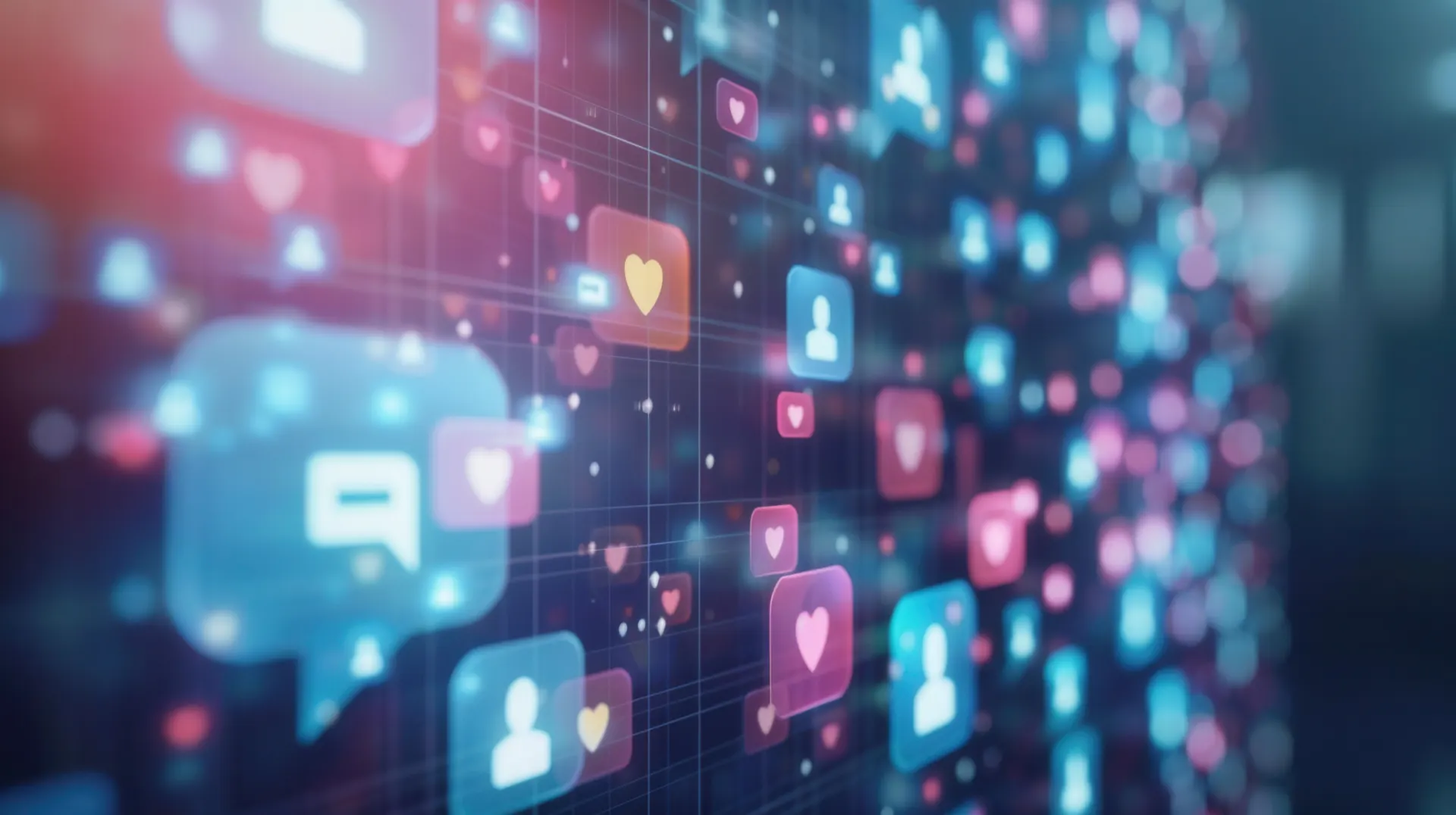 Digital wall of social media like and comment notifications